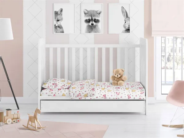 Παπλωματοθήκη Εμπριμέ bebe Elephant 072 120X160 White-Pink 100% Cotton Flannel