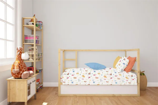 Κατωσέντονο Με Λάστιχο bebe Forest Animals 070 0,70X1,40X0,15 White-Sky Blue 100% Cotton Flannel