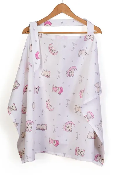 Ποδιά Θηλασμού bebe Bear's Nest 04 105x70 White-Pink 100% Cotton