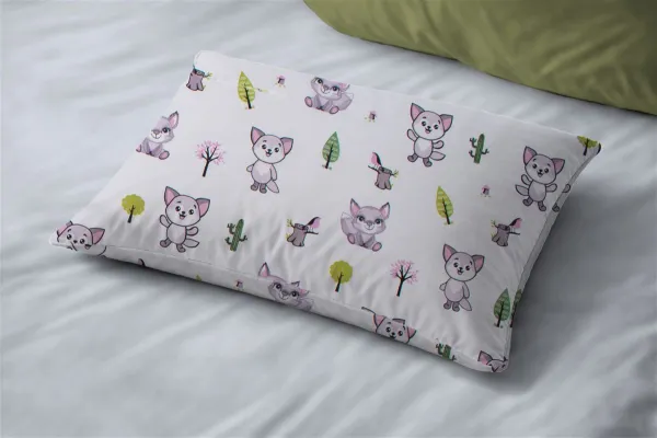 Μαξιλαροθήκη Εμπριμέ kids Baby Foxes 594 50X70 White-Pastel Lilac 100% Cotton
