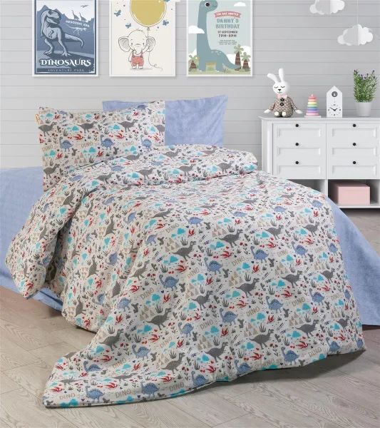ΣΕΝΤΟΝΙΑ ΕΜΠΡΙΜΕ ΣΕΤ 3 τεμ kids Dino 309 160X240 White-Blue Cott/Pol 70/30