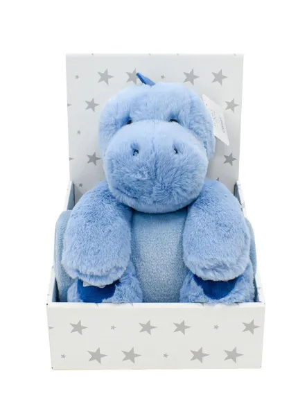 Λούτρινο Ζωάκι Σετ 2 Τεμ. bebe Dinosaur 01 Ύψος 25 cm & Κουβέρτα Coral Fleece 75X90 cm Blue 100% Polyester