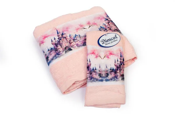 Πετσέτα Σετ 2 τεμ Με Ψηφιακή Εκτύπωση bebe Fairytale Castle 325 30X50,70X140 Pink 100% Cotton