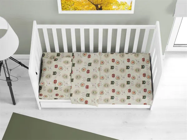 Σεντόνια Εμπριμέ Σετ 3 τεμ bebe Big Cats 27 120X160 Light Olive 100% Cotton