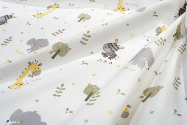 Σεντονάκι Λίκνου bebe Happy Safari 713 80X110 White-Grey 100% Cotton