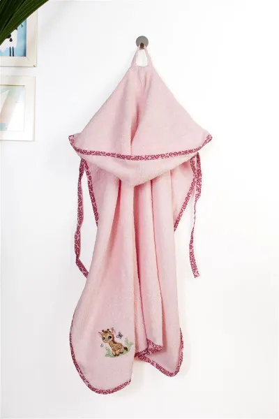 Κάπα Με Κέντημα bebe Giraffe 171 75X85 Pink 100% Cotton