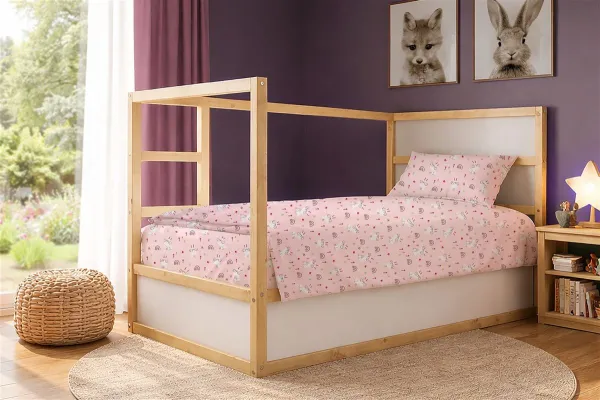 Παπλωματοθήκη Εμπριμέ kids Rabbit Garden 585 160X240 Pink 100% Cotton