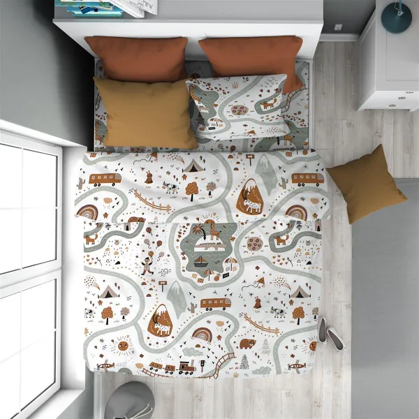 Παπλωματοθήκη Εμπριμέ kids Countryside 580 160X240 White-Mint 100% Cotton