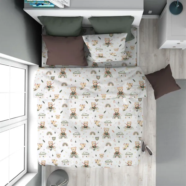 Πάπλωμα Εμπριμέ kids Cloudy Bear 581 160X240 White-Olive 100% Cotton