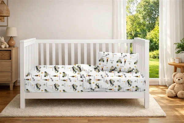 Σεντόνια Εμπριμέ Σετ 3 τεμ bebe Animal Grand Prix 590 120X160 White-Olive 100% Cotton