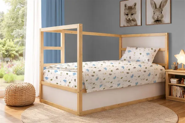 Σεντόνια Εμπριμέ Σετ 2 τεμ kids Happy Safari 711 160X240 White-Sky Blue 100% Cotton