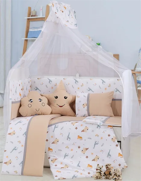 Προίκα Μωρού Εμπριμέ Σετ 9 τεμ bebe Forest 13 White-Beige 100% Cotton