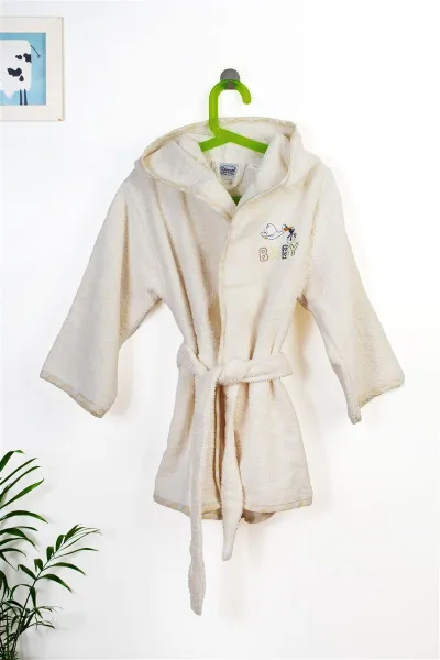 Μπουρνούζι Με Κέντημα kids Stork 194 Size: 02 Ecru-Yellow 100% Cotton