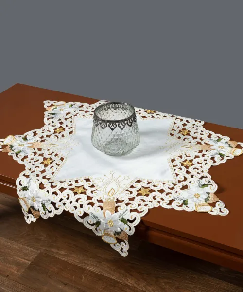 χριστουγεννιάτικο τραπεζοκαρέ (140cm x 140cm) 8213 star ivory