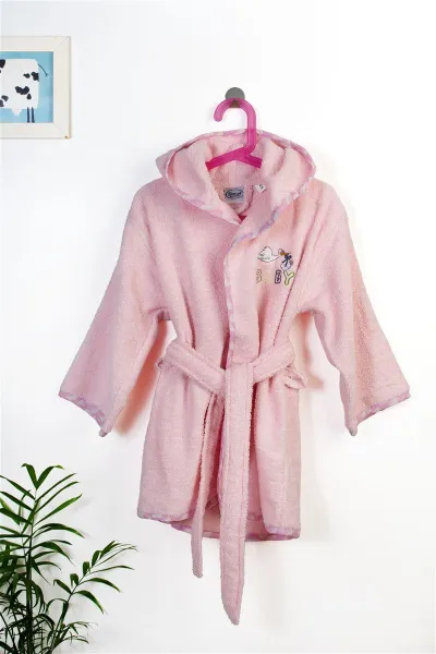 Μπουρνούζι Με Κέντημα kids Stork 192 Size: 04 Pink 100% Cotton