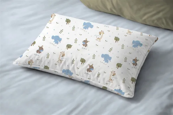 Μαξιλαροθήκη Εμπριμέ bebe Happy Safari 711 35X45 White-Sky Blue 100% Cotton