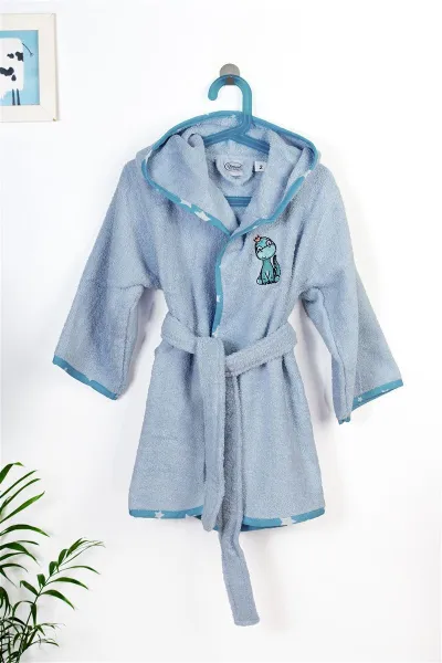 Μπουρνούζι Με Κέντημα kids Dinosaur 179 Size: 04 Sky Blue 100% Cotton