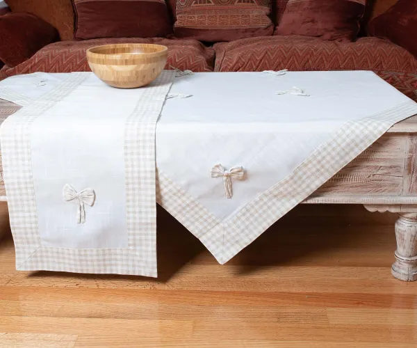 τραπεζοκαρέ (140cm x 140cm) bow ivory/καφέ
