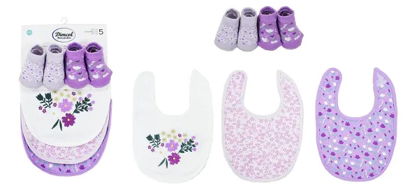 Σαλιάρα Interlock & Επένδυση Terry με Velcro bebe Σετ 5 Τεμ. Flowers 27 30X20 White-Lilac 60/40 Cott/Pol