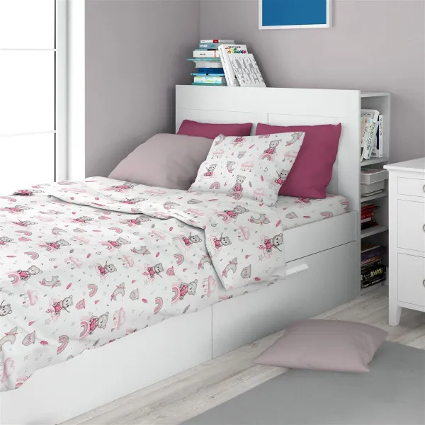 Σεντόνια Εμπριμέ Σετ 2 τεμ kids Cloudy Bear 582 160X240 White-Pink 100% Cotton