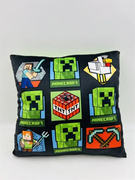 Βελούδινο Μαξιλάρι Mojang Minecraft 607 38X38 Light Green-Black 100% Velboa