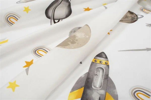 Σεντονάκι Λίκνου bebe Space Mission 183 80X110 White-Grey 100% Cotton