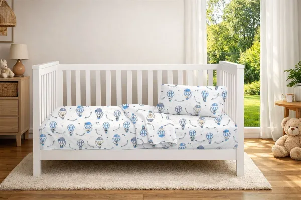 Κατωσέντονο Με Λάστιχο bebe The Floating Zoo 596 0,70X1,40X0,15 White-Blue 100% Cotton