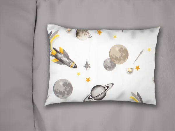 Μαξιλαροθήκη Εμπριμέ kids Space Mission 183 50X70 White-Grey 100% Cotton