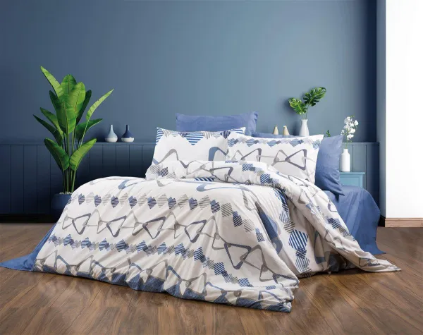 Παπλωματοθήκη Εμπριμέ Δαρεία 489 220X240 White-Blue 70/30 Cott/Pol