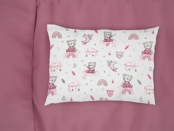 Μαξιλαροθήκη Εμπριμέ bebe Cloudy Bear 582 35X45 White-Pink 100% Cotton
