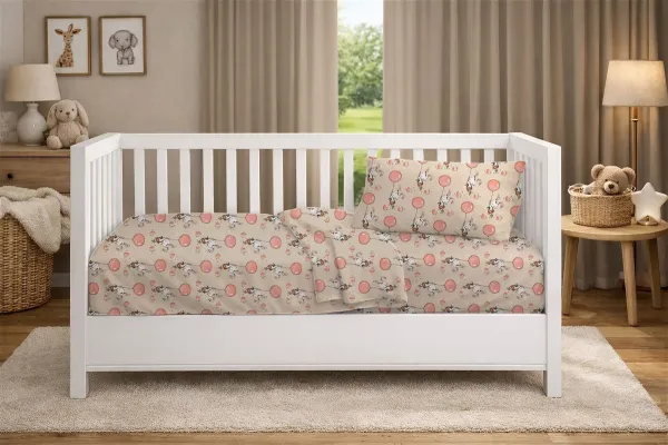 Κατωσέντονο Με Λάστιχο bebe Floating Bunny 714 0,70X1,40X0,15 Beige-Salmon 100% Cotton