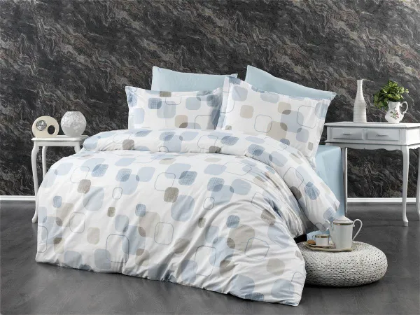 Παπλωματοθήκη Εμπριμέ Μελίνα 707 220X240 White-Light Blue 100% Cotton