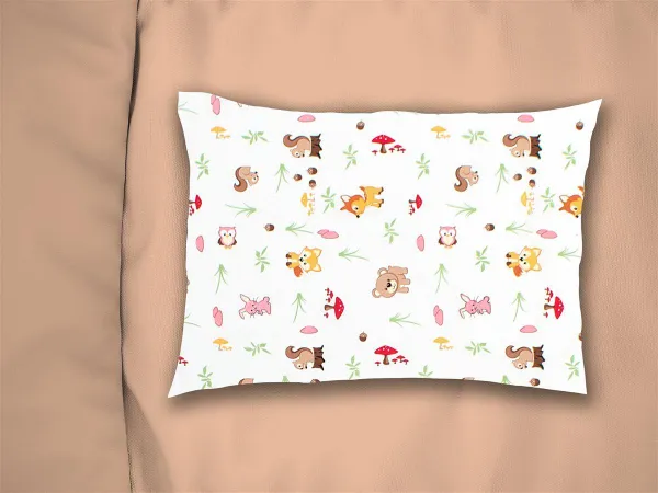 Μαξιλαροθήκη Εμπριμέ bebe Forest Animals 571 35X45 White-Pink 100% Cotton