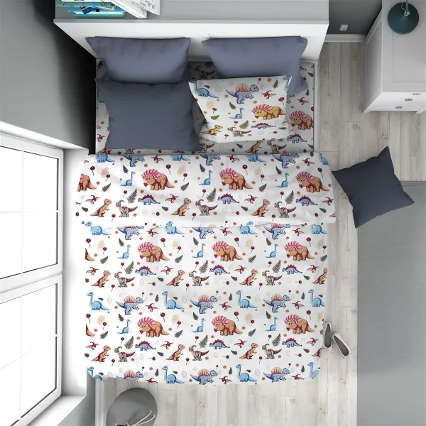 Πάπλωμα Εμπριμέ kids Dinosaur 519 160X240 White-Blue 100% Cotton