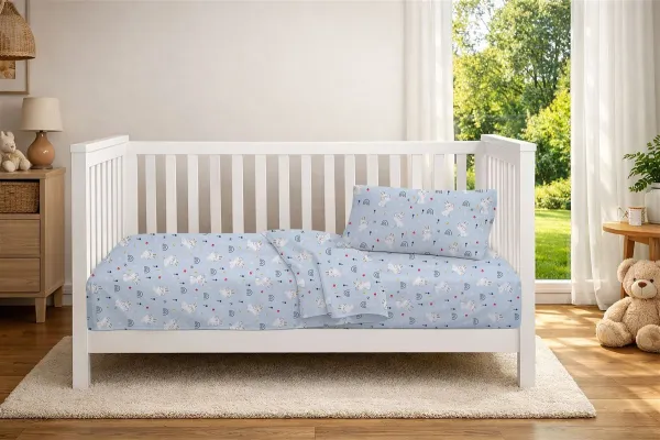 Σεντόνια Εμπριμέ Σετ 3 τεμ bebe Rabbit Garden 584 120X160 Sky Blue 100% Cotton