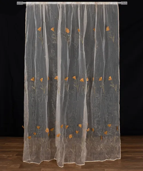 Κουρτίνα ανάγλυφο κίτρινο λουλούδι (280cm x 300cm) με τρέσα