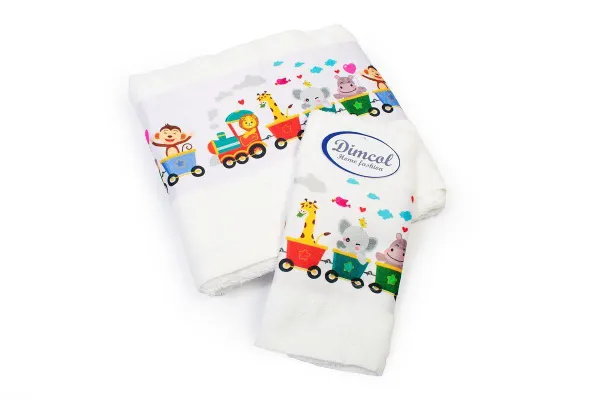 Πετσέτα Σετ 2 τεμ Με Ψηφιακή Εκτύπωση bebe Train 346 30X50,70X140 White 100% Cotton
