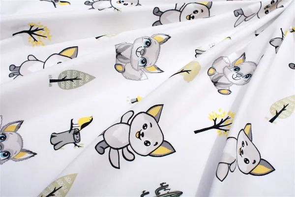 Σεντονάκι Λίκνου bebe Baby Foxes 595 80X110 White-Grey 100% Cotton