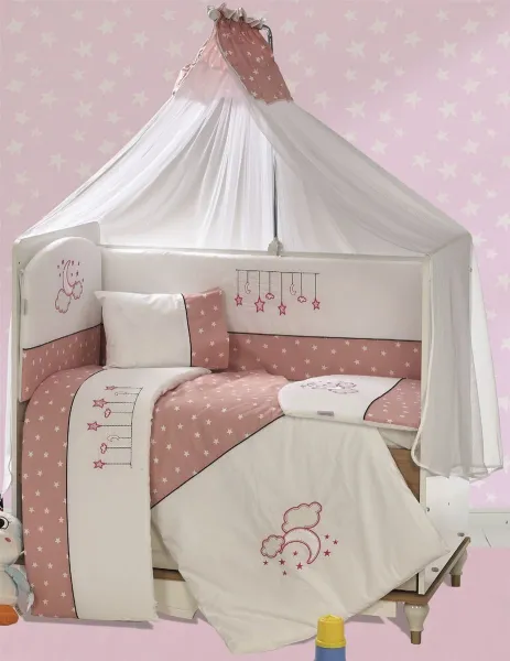 Προίκα Μωρού Με Κέντημα Σετ 9 τεμ bebe Sweet Dreams 09 White-Pink 100% Cotton