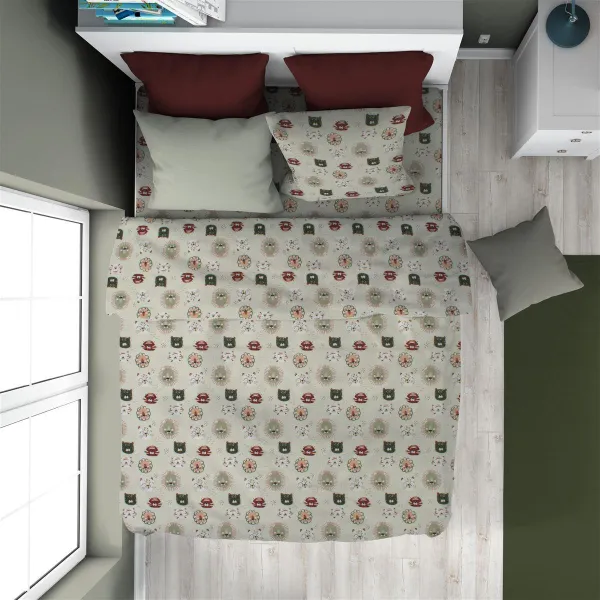 Παπλωματοθήκη Εμπριμέ kids Big Cats 27 160X240 Light Olive 100% Cotton