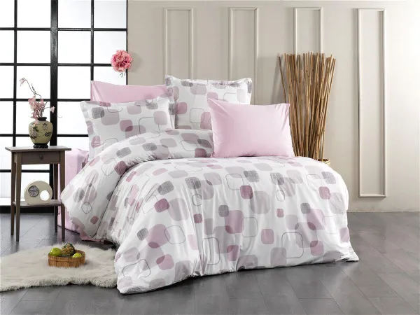 Παπλωματοθήκη Εμπριμέ Μελίνα 709 220X240 White-Lilac 100% Cotton