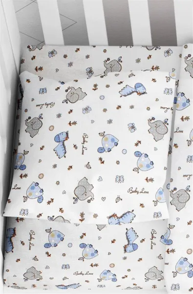 Μαξιλαροθήκη Εμπριμέ bebe Elephant 074 35X45 White-Sky Blue 100% Cotton Flannel