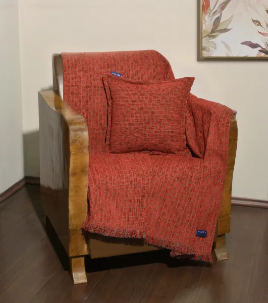 Ριχτάρι Τριθέσιο 180x300cm Σενίλ Κόκκινο Καρρώ Design 1106