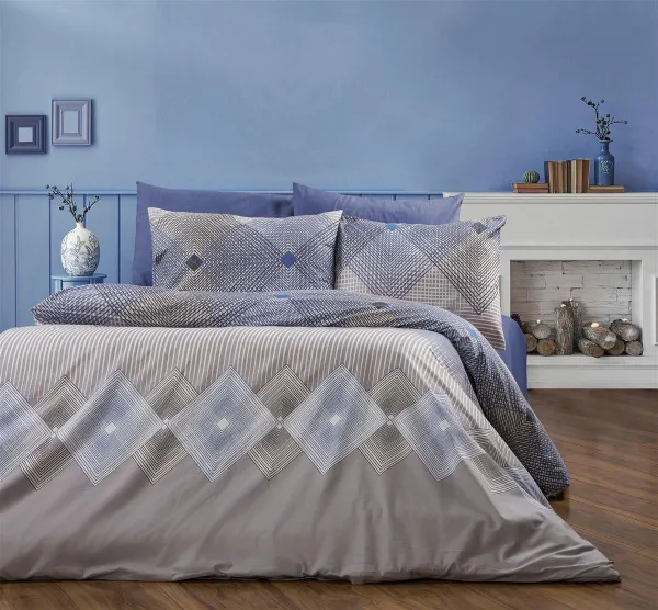 Παπλωματοθήκη Εμπριμέ Καλλιρόη 604 220X240 Grey-Blue 70/30 Cott/Pol