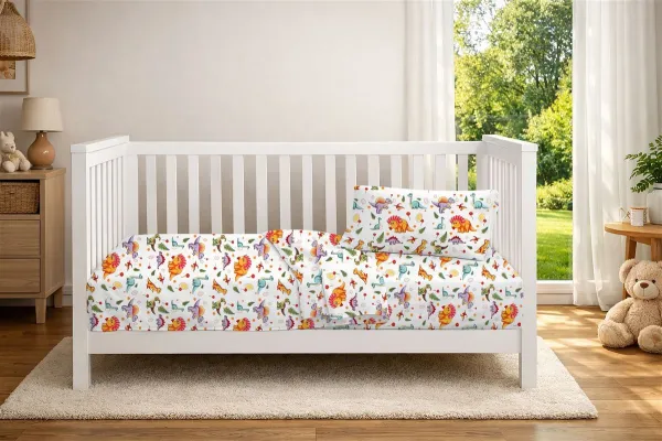 Κατωσέντονο Με Λάστιχο bebe Dinosaur 520 0,70x1,40x0,15 White-Orange 100% Cotton
