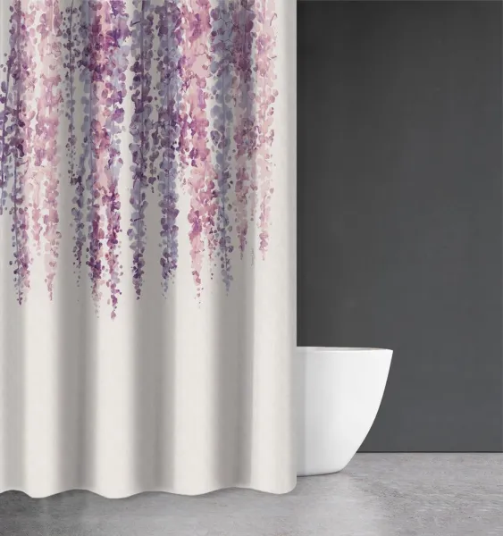 Κουρτίνα Μπάνιου Abstract Des 115 Purple με Κρίκους 