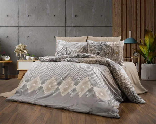 Παπλωματοθήκη Εμπριμέ Καλλιρόη 603 160X240 Grey-Mocha 70/30 Cott/Pol