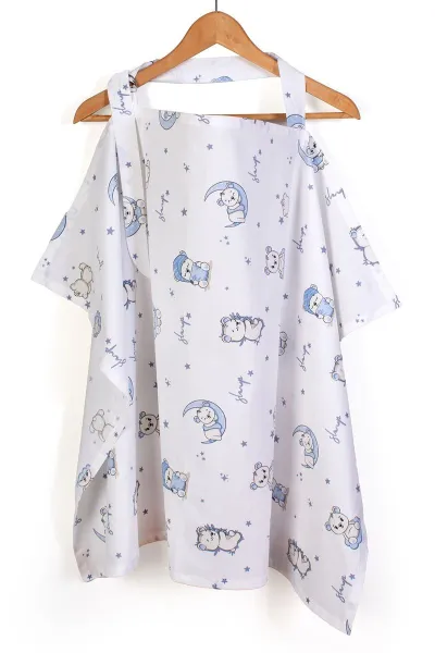 Ποδιά Θηλασμού bebe Bear's Nest 03 105x70 White-Sky Blue 100% Cotton