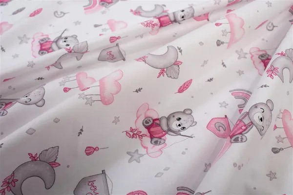 Πάνα Χασέ bebe Cloudy Bear 582 80X80 White-Pink 100% Cotton