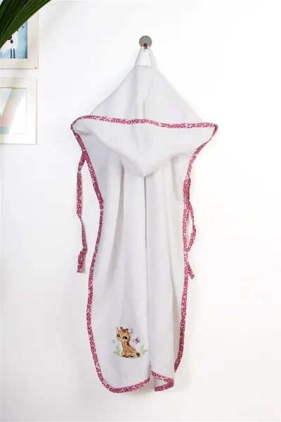 Κάπα Με Κέντημα bebe Giraffe 172 75X85 White-Pink 100% Cotton